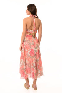 AIRY FLORAL TIE NECK DRESS
