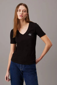 WOVEN LABEL RIB V NECK TEE