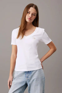 WOVEN LABEL RIB V NECK TEE