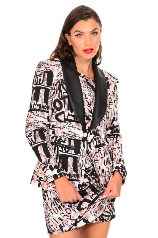 GRAFFITI PRINT JACKET WITH LEATHER