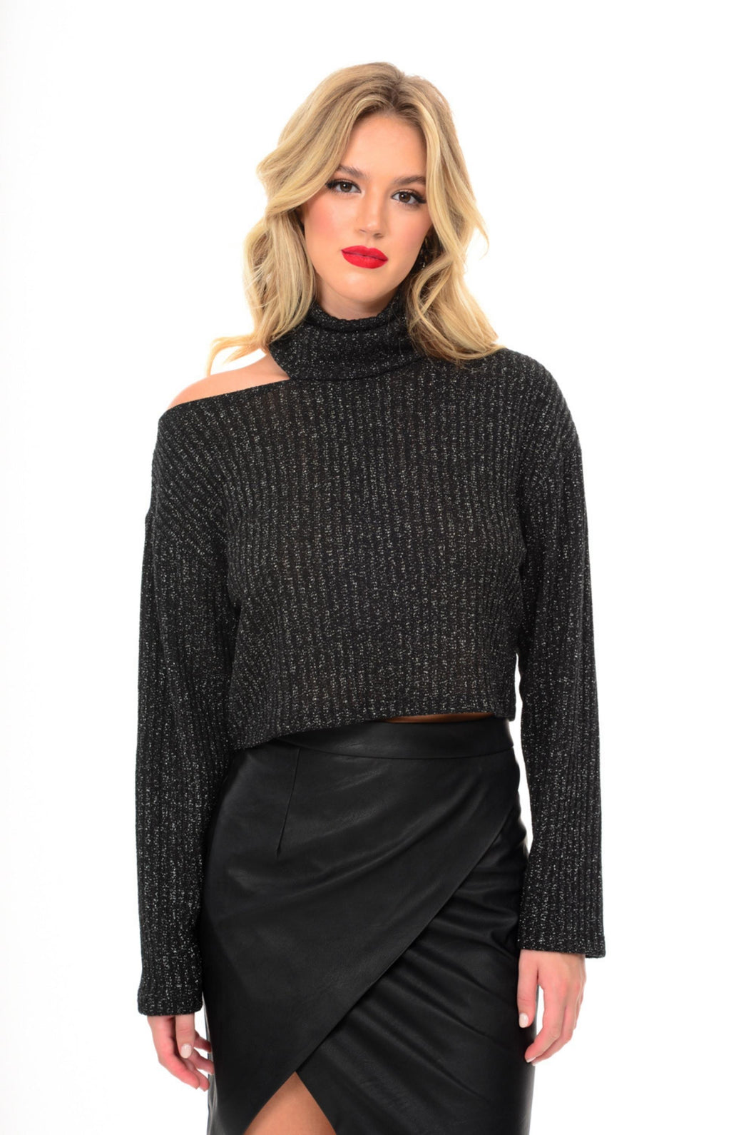 KNITTED LUREX TURTLENECK